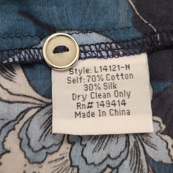 Womens XL Johnny Was Jade 'Nerissa' Blue Cotton Silk Floral Button Up Blouse Top - Picture 7 of 7